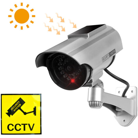 Simulated Surveillance Fake Security, Solar Powered Fake Dummy Security Camera with Flashing LED Light Realistic Indoor Outdoor Surveillance Dummy Camera