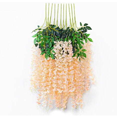 Simulation de 6 feuilles de glycine, fleur artificielle en soie, fausse vigne d'intérieur, ornement de glycine pour la maison, couleur Champagne