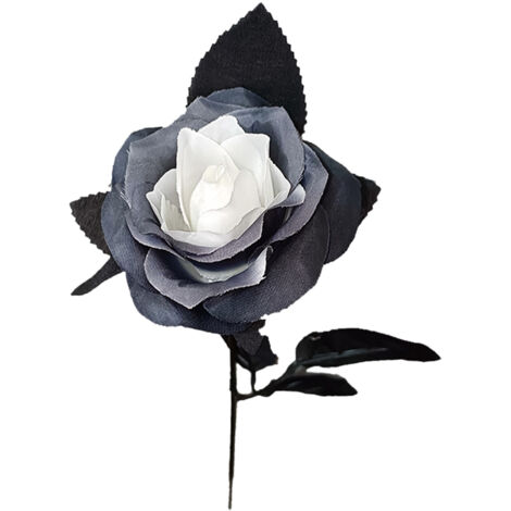 Simulation Rose Fausse Fleur Noir Blanc Intérieur Unique, Flore De Fleur Réaliste pour La Maison Garden Party Décorations d'halloween (V)