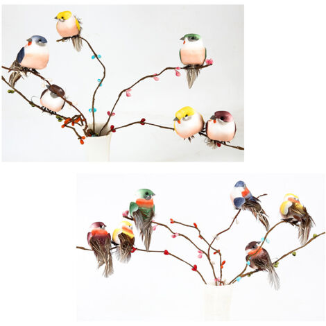[Simulationsdekoration] Künstliche Vogeldekoration zum Selbermachen, 12 Stück, mehrfarbiger Schaumstoff + Federn, 9 x 4 cm, für Haus und Garten