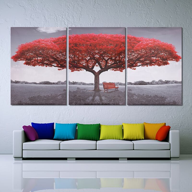 

(Sin marco) decoración creativa para el hogar Árbol rojo grande Arte moderno Pintura al óleo Impresión de imagen Decoración de pared Regalo Mohoo