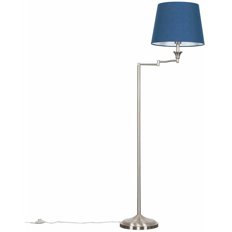 Minisun - Sinatra Swing Arm Floor Lamp in Brushed Chrome with Aspen Shade - Blue - No Bulb