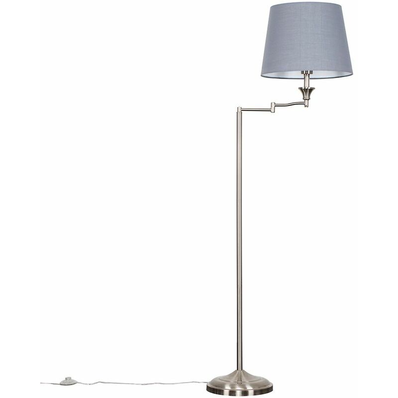 Minisun - Sinatra Swing Arm Floor Lamp in Brushed Chrome with Aspen Shade - Grey - No Bulb