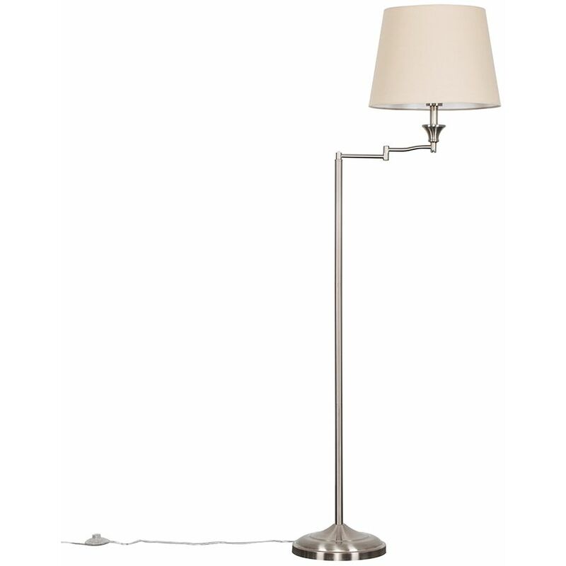 Minisun - Sinatra Swing Arm Floor Lamp in Brushed Chrome with Aspen Shade - Beige - No Bulb