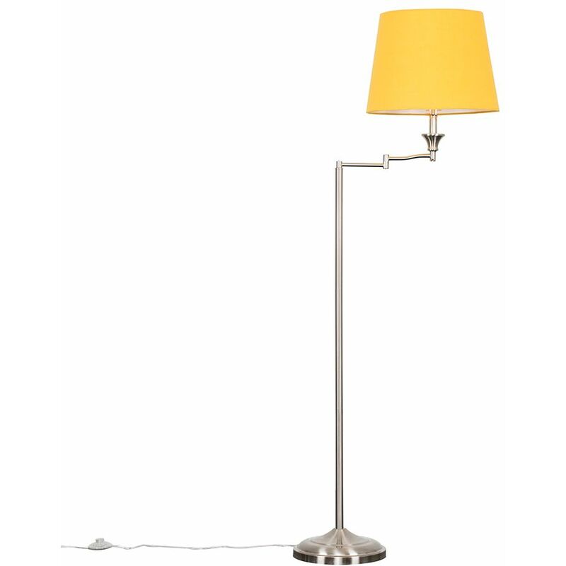 Minisun - Sinatra Swing Arm Floor Lamp in Brushed Chrome with Aspen Shade - Mustard - No Bulb