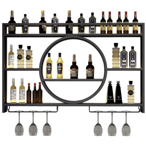 Sinbinta – Casier à vin mural en fer noir – Étagère flottante pour 6 bouteilles – Dimensions 120 x 15 x 80 cm – Fixation murale robuste