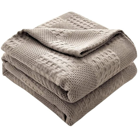 Sinbinta – Couvre-lit gaufré 100 % coton – Couverture d'été douce 200 x 230 cm – Tissage respirant pour régulation thermique – Gris clair
