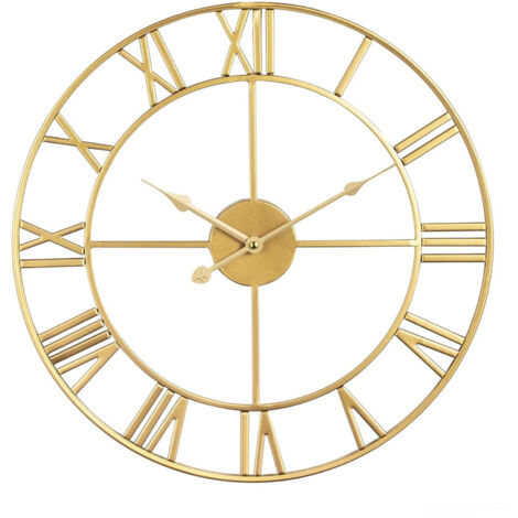 Sinbinta – Horloge murale silencieuse 50cm – Chiffres romains modernes en métal – Design squelettique sans tic-tac – Pour salon, cuisine, chambre