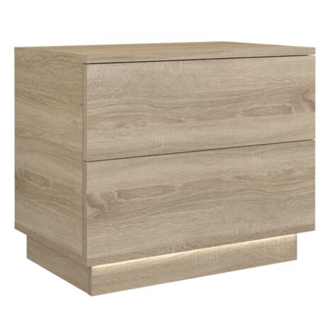 SINDI Mesita de noche dormitorio moderno Dimensiones 47x55x35 retroiluminación LED Armario de almacenamiento Diseño minimalista - Sonoma