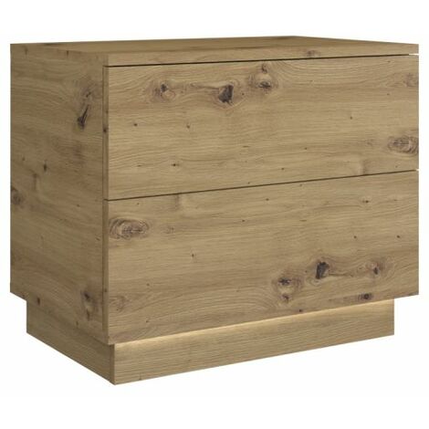 SINDI Mesita de noche moderna con iluminación LED 55x37x47 dormitorio/oficina/salón Sistema de liberación táctil de 2 cajones muebles modernos - Marrón