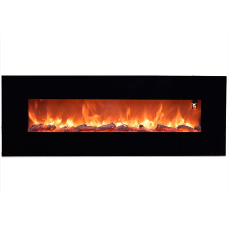 Sined Aprica Chimenea Electrica De Pared De Acero y Cristal 1500w Negro Efecto Llama Led Realista Con 6 Niveles De Intensidad De Luz y Mando a Distancia Para Hogar y Oficina