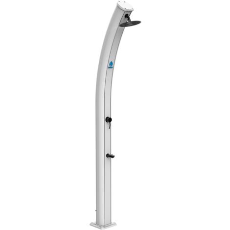 SINED Douche Solaire en Aluminium Blanc RAL9003 avec Systeme de Melange et Robinet Lavapieds Structure Courbee 35 Litres 226 cm Modele Dafne