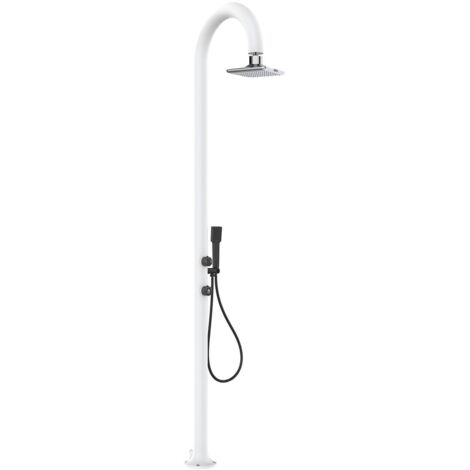 SINED Ducha Jardín de Aluminio Blanca con ducha de mano mezclador Temperatura Fríocaliente y alcachofa LED Doble Conexión Lateral e inferior Para Interior o Exterior LUNA-ALU-D-BIANCA-LED