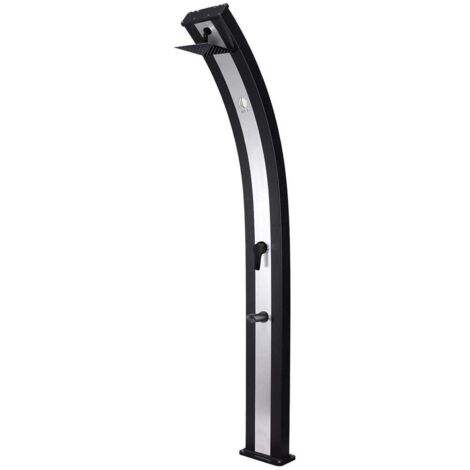 SINED Ducha Piscina Ecológica Negra de Aluminio en Inox Tanque de 40 Litros 224 cm Mezclador Alcachofa cuadrada Lavapies Modelo DOCCIAELLANERAINOX