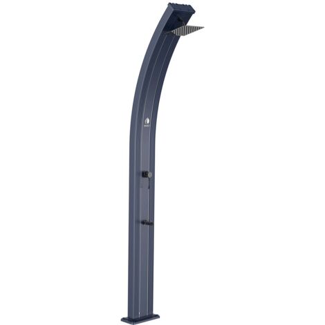 SINED Ducha Solar para Piscina Exterior en Gris Estructura Curva de Aluminio y Depósito de 30 Litros Altura 2254 cm Con Gran Alcachofa Cuadrada y Grifo Lavapies DOCCIALEAGRIGIA