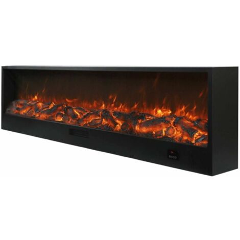 Sined Fireplace Etna Cheminee Electrique Encastrable De 3 Metres Avec Une Puissance De 1500w Noir Grande Cheminee Electrique Dinterieur a Effet Flamme Reelle Commandes Manuelles Et Telecommande