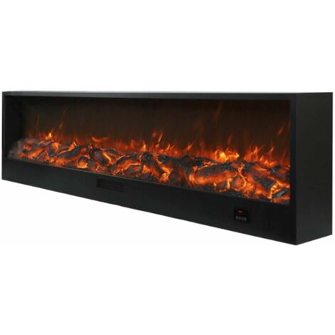 Sined Fireplace Etna Chimenea Electrica Empotrable De 3 Metros Con 1500w De Potencia Negra Chimenea Electrica Grande De Interior Efecto Llama Real Mandos Manuales y Control Remoto