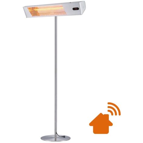 Sined Warm Ira Inox Pole Wifi Lámpara Calefactora Exterior 2000 Con Kit Completo De Mástil Gris Ira Calentador Al Aire Libre De Onda Corta y Mando a Distancia Con Rejilla De Protección y Pantalla