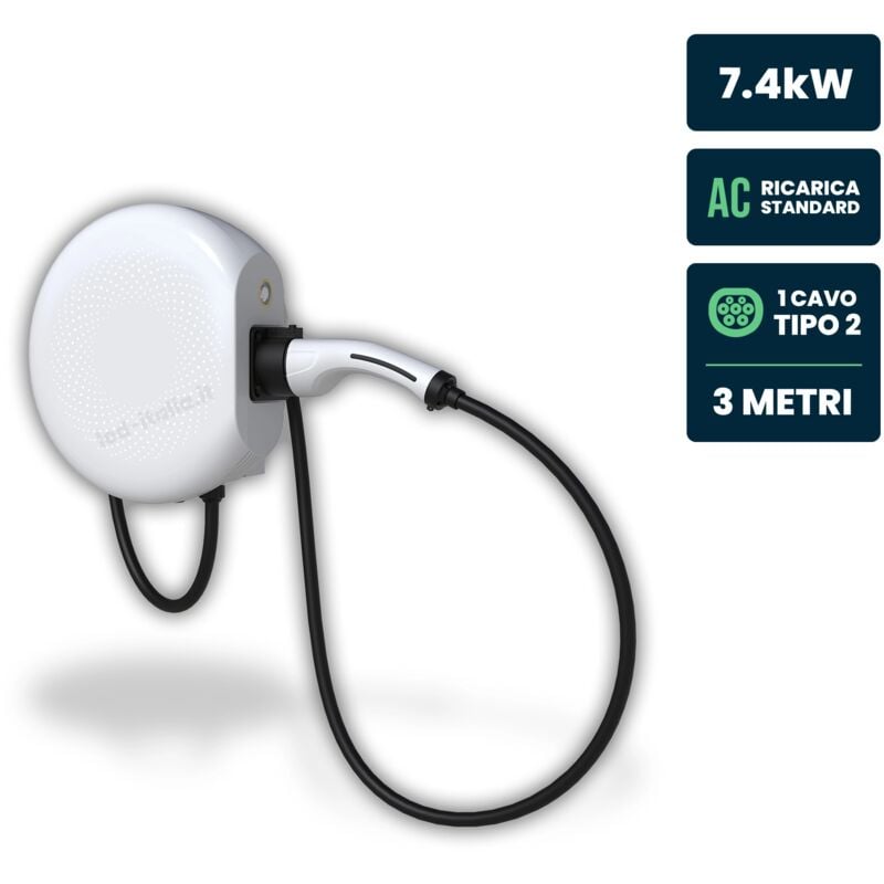 Station de recharge pour véhicules électriques 7,4kw monophasée 230V 32A avec 5m de câble IP65 IK10