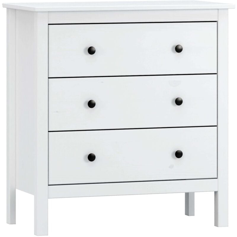 Miroytengo - Sinfonier Samy Commode Blanche 3 Tiroirs en Bois 77x81x40 cm