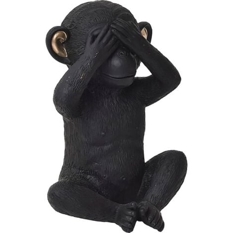 TENDANCE - Objet déco Singe de la Sagesse << Ne vois pas >> en Résine Noir et Or H 17 cm - Vue