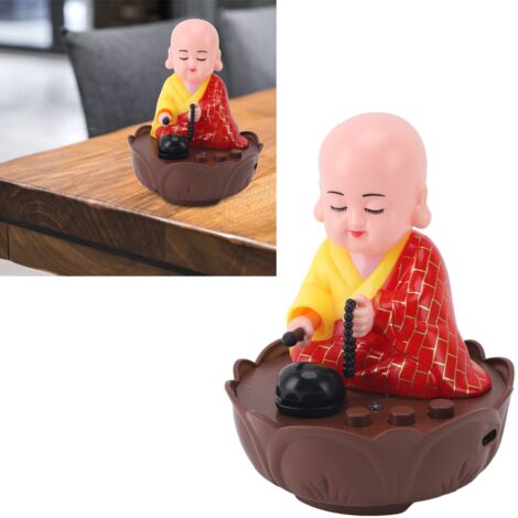 Singende und geknotete Buddha-Statue mit Licht und Musik – USB-Ladefunktion – Dekorative elektrische Mönchsfigur für Büro und Auto – Geruchloser Kunststoff, 9 x 9 x 11 cm, Rot