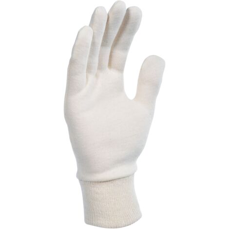 Singer – Gant de manutention en coton interlock écru – Taille 8 – Poignet tricot – Ambidextre – Pour manipulations fines – JE300F