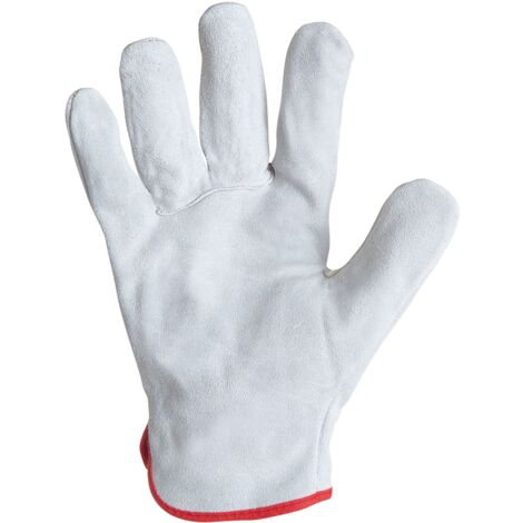 SINGER - Paire de gants cuir - Tout croûte bovin - Coloris naturel - Serrage élastique - Taille 10 - 56S - Blanc