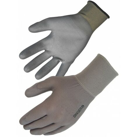 SINGER - Paire de gants polyuréthane (PU) - Support polyester sans couture - Jauge 13 - Taille 10 - NYM713PUG - Gris
