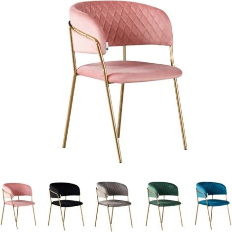 Single Atarah LUX Velvet Dining Chair W/ Metal Legs - Dining Room Chair - Upholstered Chair - Modern Dining Chair W/ Arms - Pink