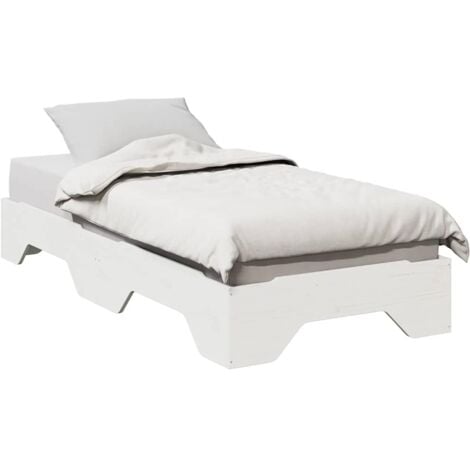 BONNEVIE Single Bed，Adult bed，Bed Frame No Mattress Stackable White 75x190 cm Small Single Solid Wood VSVS949520
