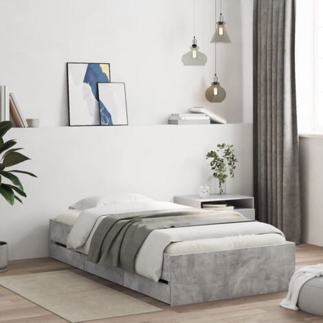 BONNEVIE Single Bed，Adult bed，Bed Frame with Drawers without Mattress Concrete Grey 75x190 cm Small Single VSVS353663