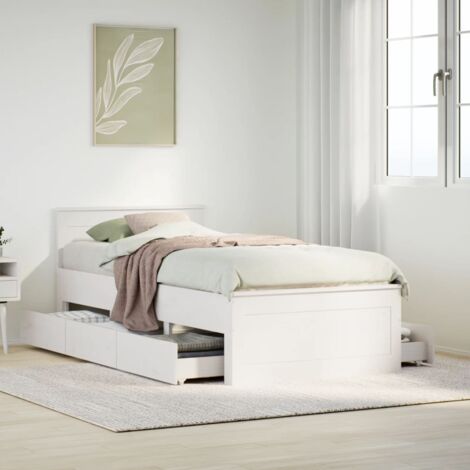Single Bed，Adult bed，Bed Frame without Mattress with Headboard White 90x190 cm Single Solid Wood Pine VSVS307442