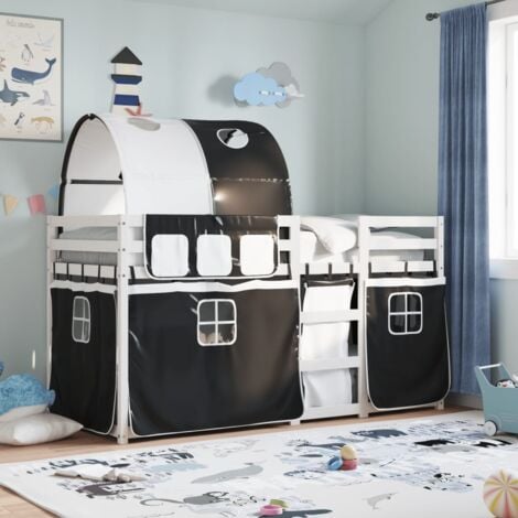 Single Bed，Adult bed，Bunk Bed without Mattress White&Black 90x190 cm Single Solid Wood Pine VSVS136673