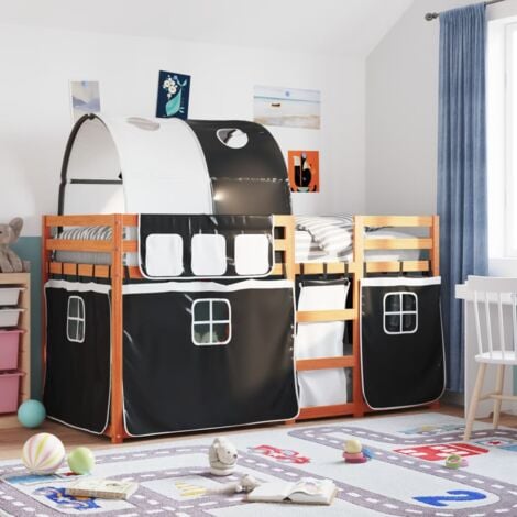 Single Bed，Adult bed，Bunk Bed without Mattress White&Black 90x190 cm Single Solid Wood Pine VSVS447454