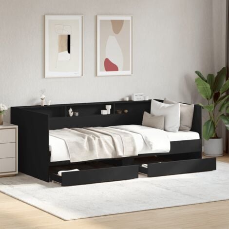 Single Bed，Adult bed，Daybed with Drawers without Mattress Black 90x200 cm VSVS103552