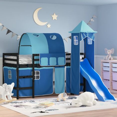 Single Bed，Children's bed，Kids' Loft Bed with Tower without Mattress Blue 90x190 cm Single VSVS779040