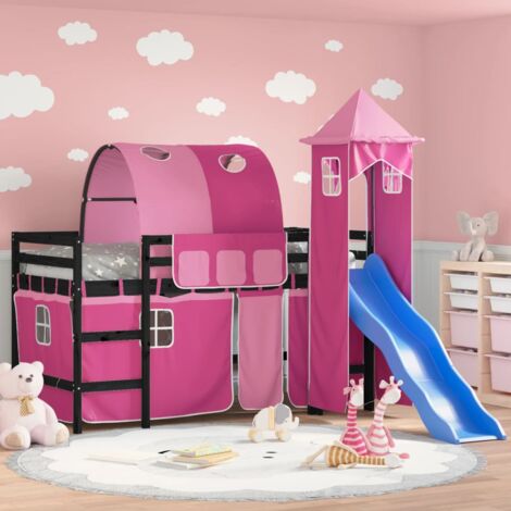 Single Bed，Children's bed，Kids' Loft Bed with Tower without Mattress Pink 90x190 cm Single VSVS510526