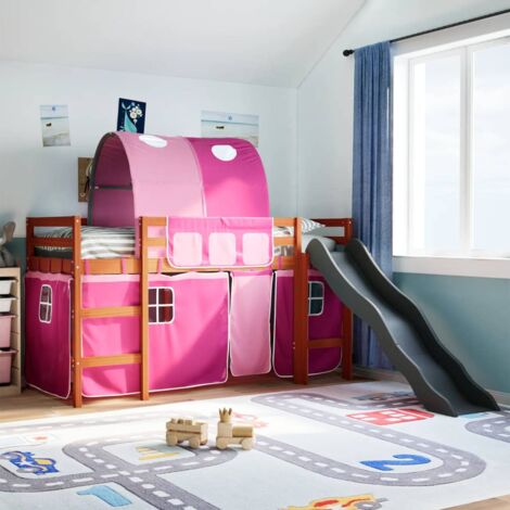 Single Bed，Children's bed，Kids' Loft Bed with Tunnel Pink 80x200 cm Solid Wood Pine VSVS682154