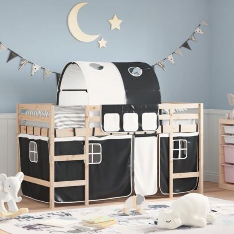 Single Bed，Children's bed，Kids' Loft Bed with Tunnel without Mattress White&Black 90x190cm VSVS260856