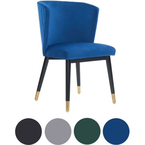 Single Blue Sofina Modern Velvet Dining Chair with Tufted Back - Wooden Frame & Gold-Tipped Rubberwood Legs