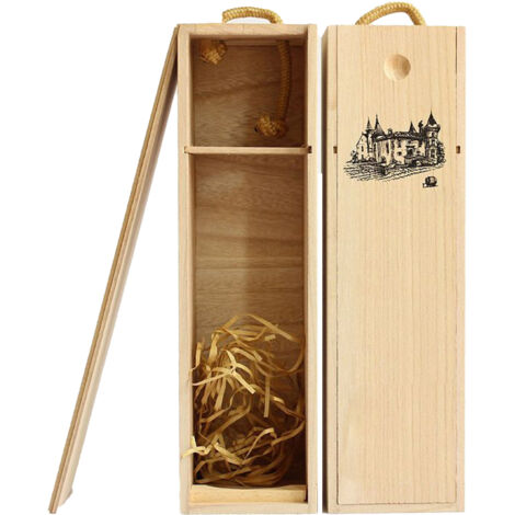 Single Bottle Wooden Wine Box with Lid Decorative Wood Grain Reusable Wine Storage Box