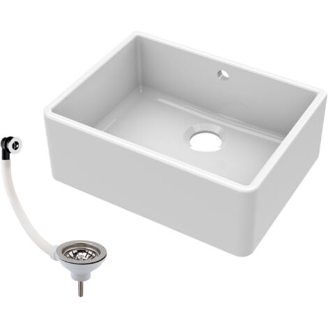 Single Bowl Fireclay Butler Kitchen Sink with Overflow with Waste - 595mm