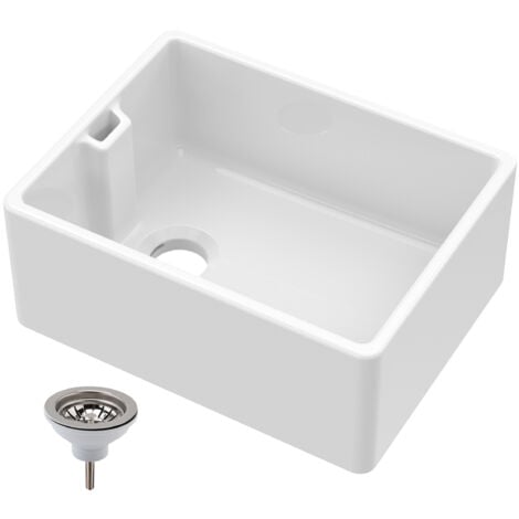 Single Bowl Fireclay Ceramic Belfast Sink & Strainer Waste - 595mm