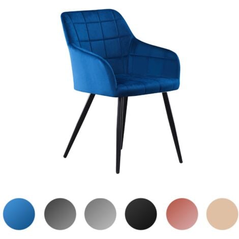 PN HOME Single Camden LUX Velvet Dining Chair with Arms - Upholstered Chair w/ Metal Legs for Dining Room, Kitchen - Blue