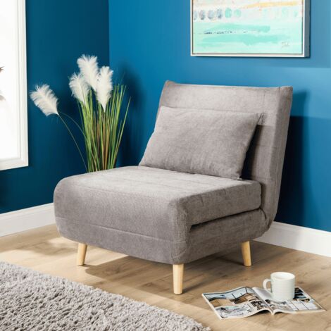 Single Clic Clac Grey Sofa Bed Polyester Upholstered Home Living Furniture