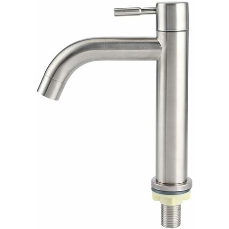 Single cold water faucet G1/2 in brushed stainless steel with large single hole basin