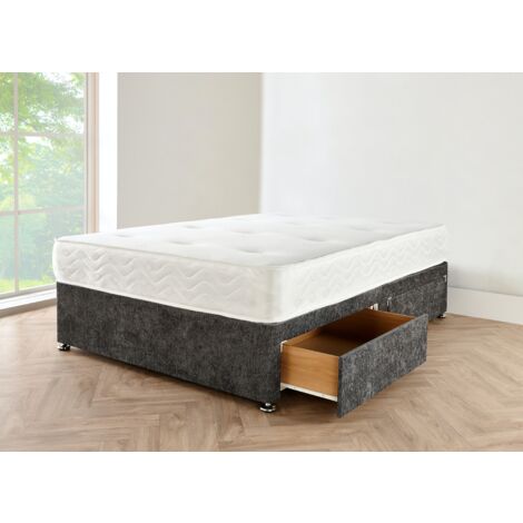 Single Divan Bed Base  Black Crushed Velvet fabric (3FT Single)  2 Storage Drawers