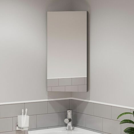 Single Door Corner Bathroom Mirror Cabinet Cupboard Stainless Steel Wall Mounted - Silver