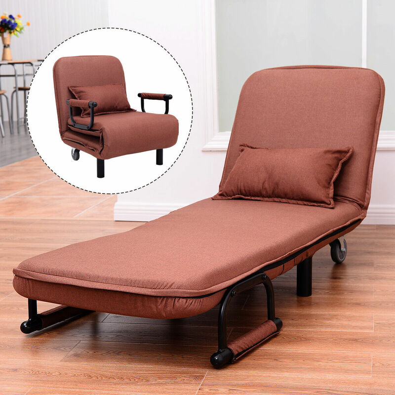 Single Folding Sofa Bed Chair Modern Fabric Sleep Function Holder W
